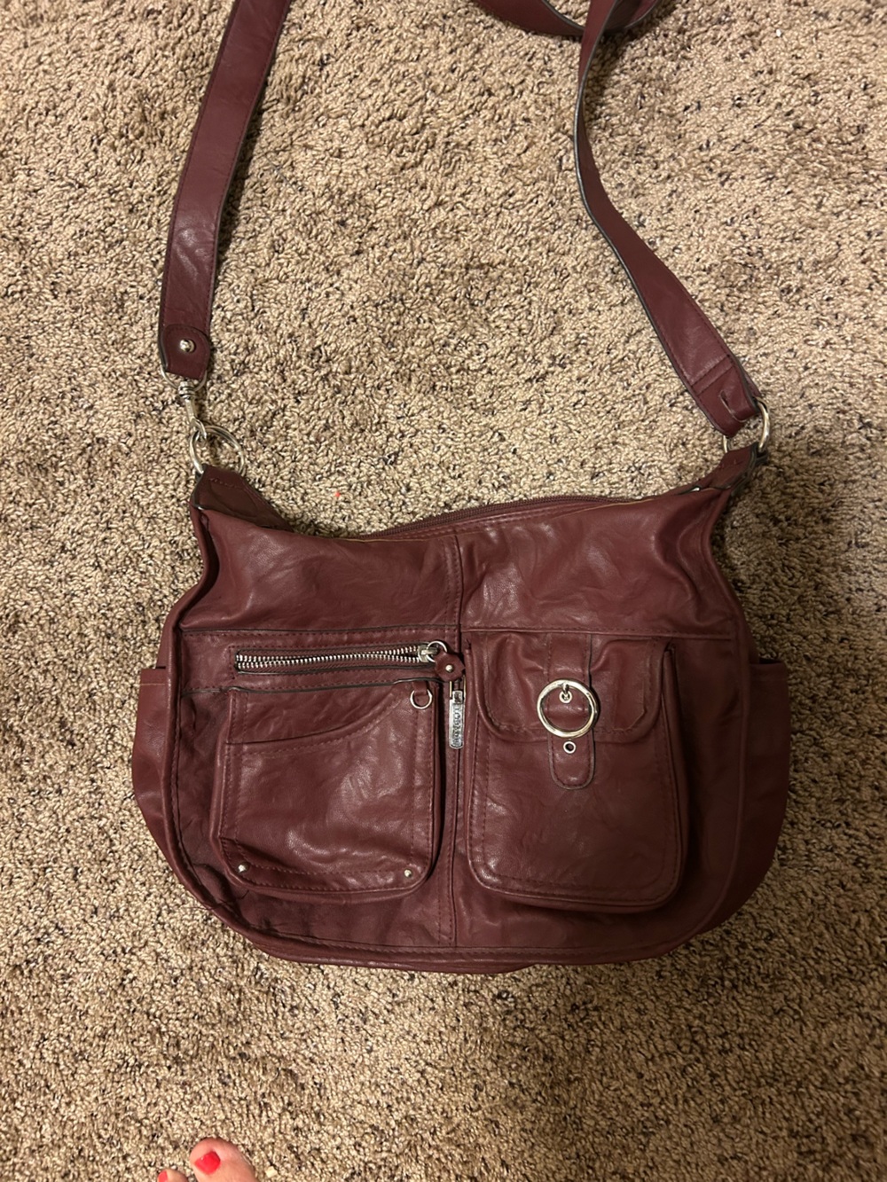 Rosetti Burgundy faux Leather Shoulder Bag with Front Pockets